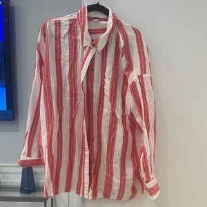 Old Navy soft red and white striped linenesque shirt